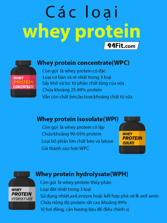 các loại whey protein phổ biến - 94fit